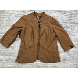 R&K Original Jacket Womens 14 Brown‎ Polyester Open Front Faux Suede Feel